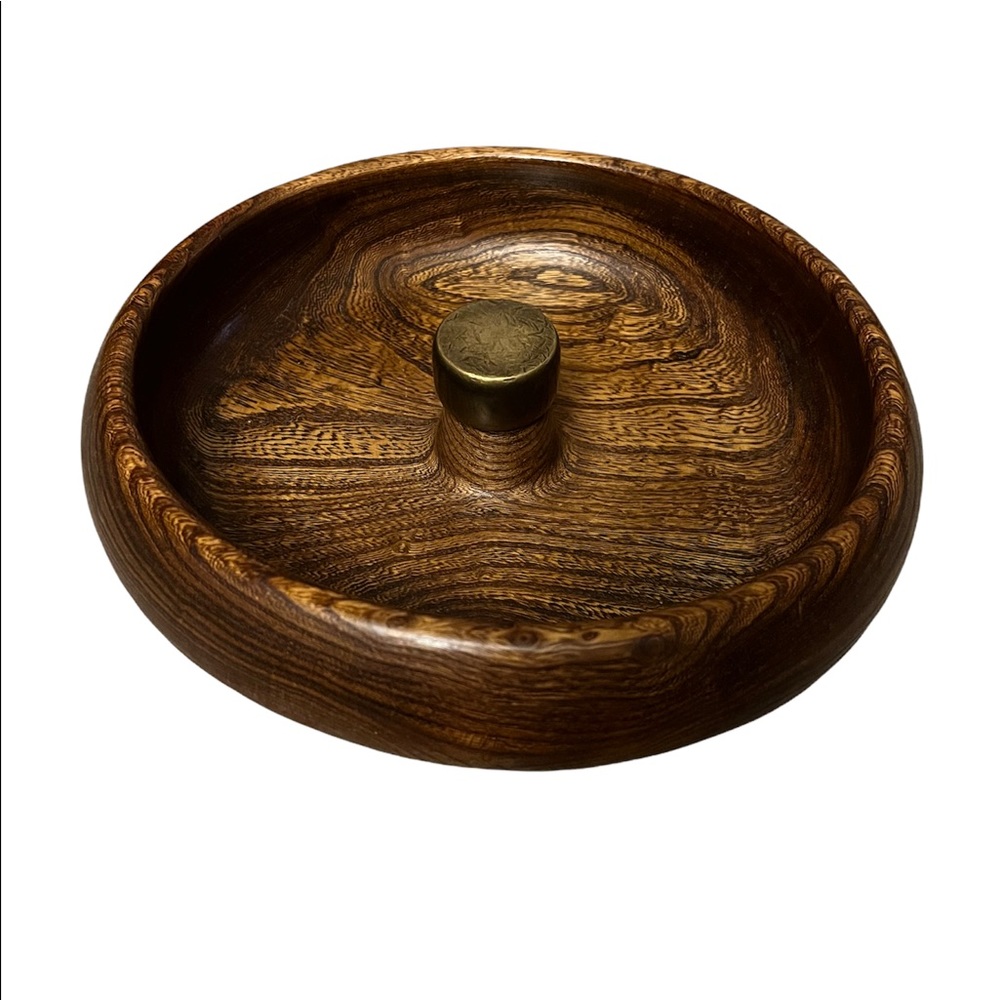 Vintage hand carved mid century wooden bowl pedal stand